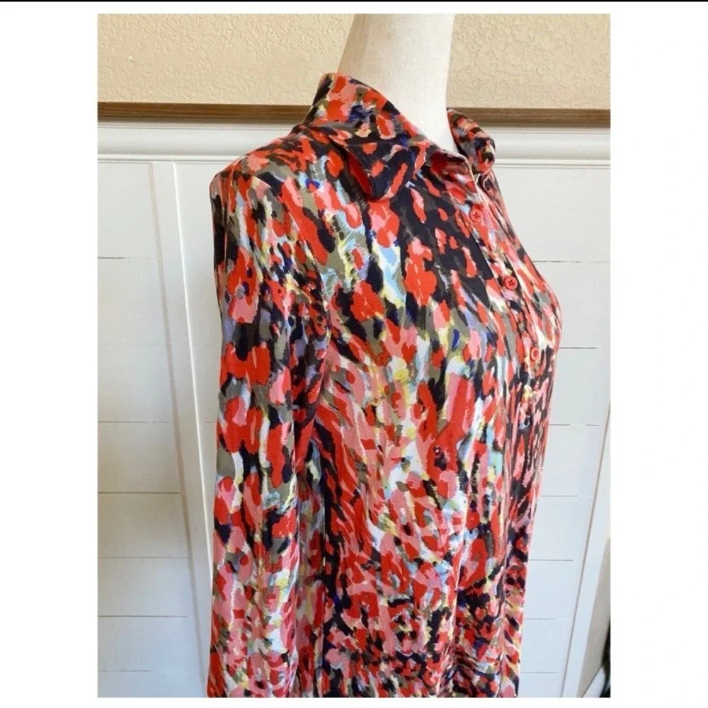 CAbi Abstract Watercolor Long Sleeve Jersey‎ Shift Dress Style# 374 M - Picture 7 of 15